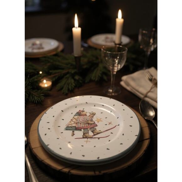 Sakura Debbie Mumm "Sledding Characters" stoneware 8.25" salad dessert lunch - Picture 1 of 9